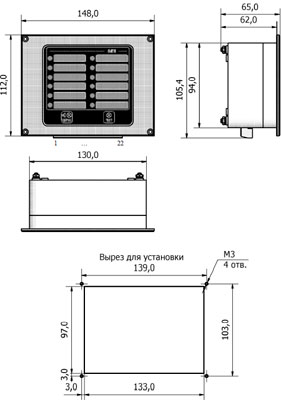 Рис.1. Габаритный чертеж блока SES-01
