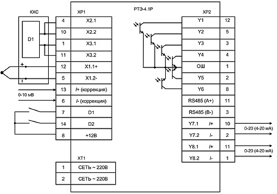 Рис.1. Схема подключения для прибора РТЭ-4.1Р