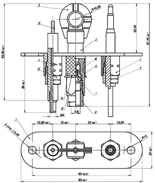 Рис.1. Габаритный черте запальной горелки ЗГ-Д-ОВ серия 1443-130