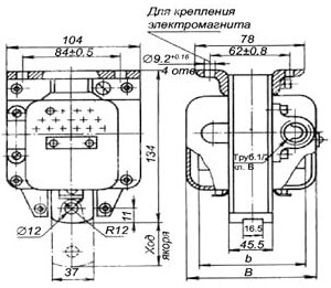 Рис.1. Габаритные и присоединительные размеры электромагнита МИС 5100